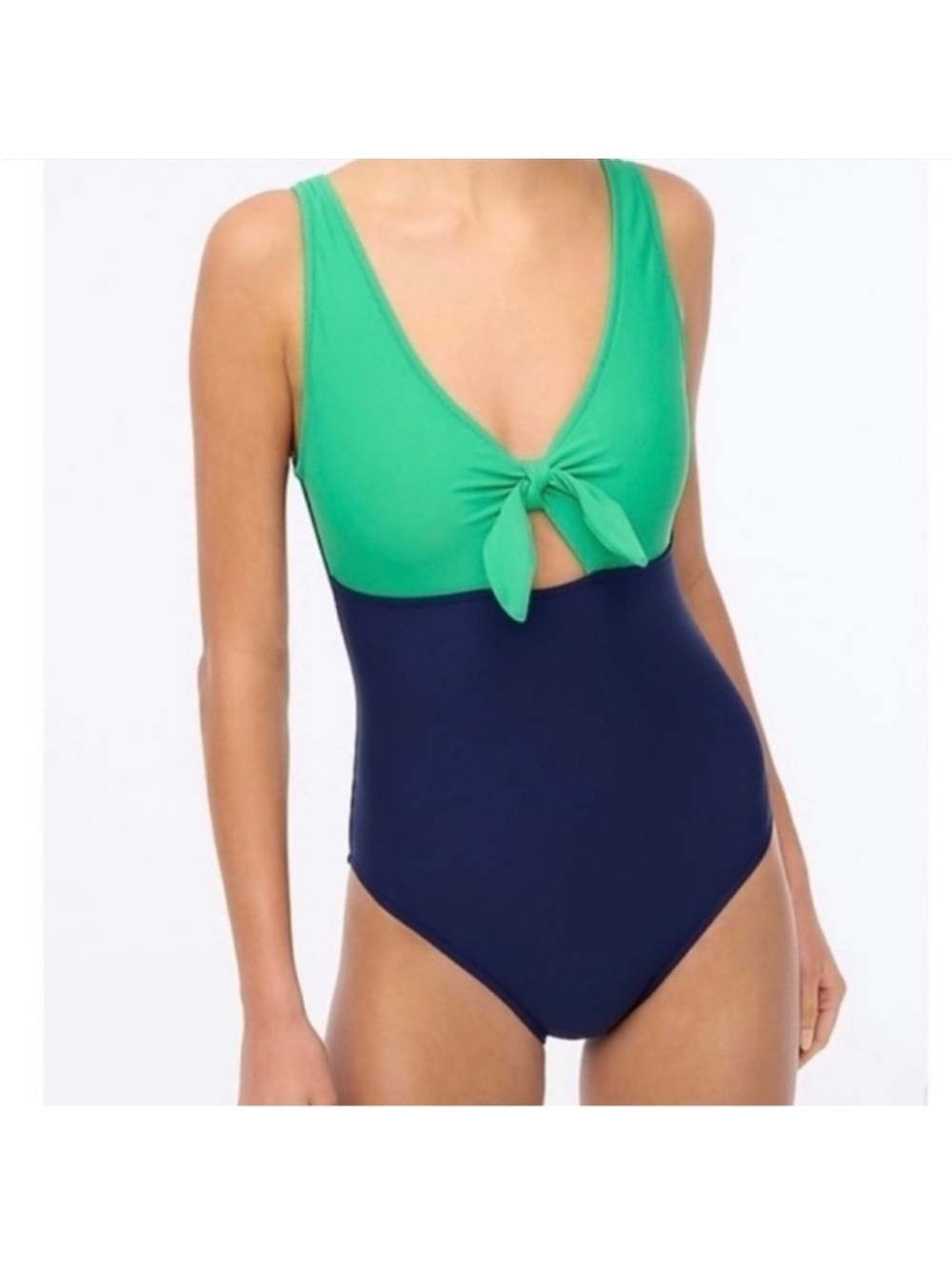 NWT Jcrew Green & Navy Tie-Front One-Piece Swimsuit size medium